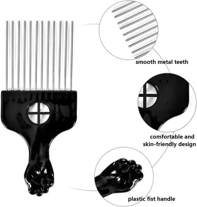 Alt view image 6 of 6 - 2 Pack Hair Picks for Afro, Curly Hair Styling - Metal Hairdressing Tools for Women and Men (Black)