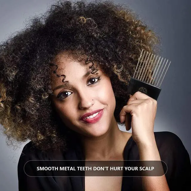 Alt view image 5 of 6 - 2 Pack Hair Picks for Afro, Curly Hair Styling - Metal Hairdressing Tools for Women and Men (Black)