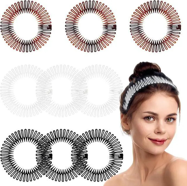 Main image of Chedin Flexible Comb Headband,9 Pcs Plastic Circular Stretch Hair Headband with Teeth,Non Slip Comb Headbands for Women Girls,Classic Design Curly Hair Headwear Accessories