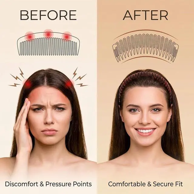 Alt view image 4 of 7 - Chedin Flexible Comb Headband,9 Pcs Plastic Circular Stretch Hair Headband with Teeth,Non Slip Comb Headbands for Women Girls,Classic Design Curly Hair Headwear Accessories
