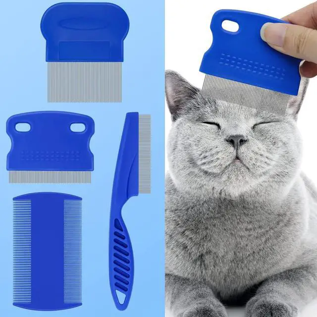 Main image of 4-in-1 Pet Comb Set: Flea Lice Comb for Cats & Dogs, 4 Styles, All Hair Types, Blue