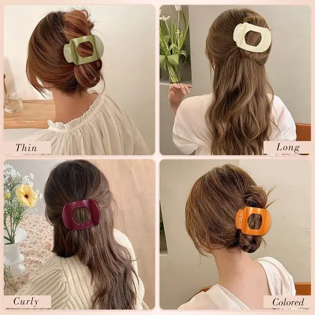 Alt view image 3 of 7 - obeoby 6 Pcs Flat Hair Claw Clips For Women Girls, French Barrettes Set | 6 Solid Colors, Non-Slip Plastic Hair Pins For Medium Hair Volume Accessories Gifts