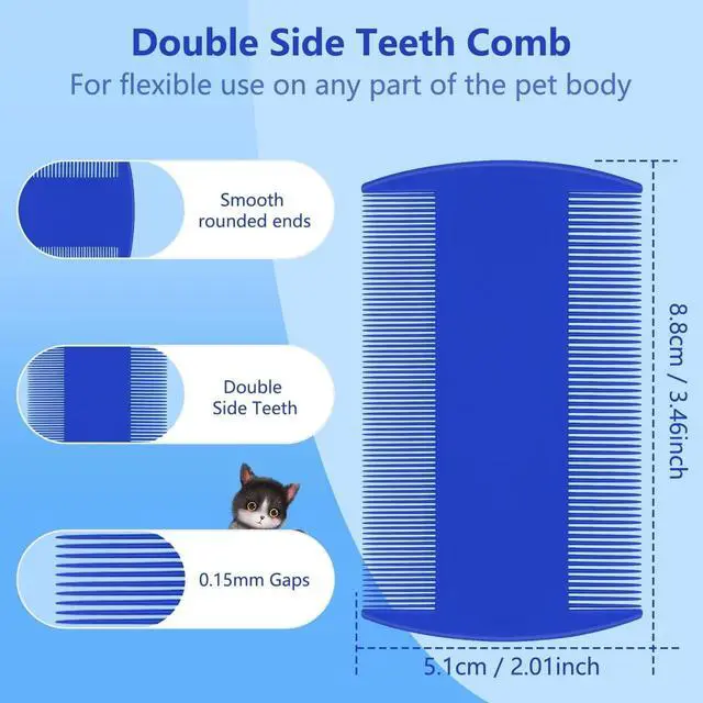 Alt view image 2 of 7 - 4-in-1 Pet Comb Set: Flea Lice Comb for Cats & Dogs, 4 Styles, All Hair Types, Blue
