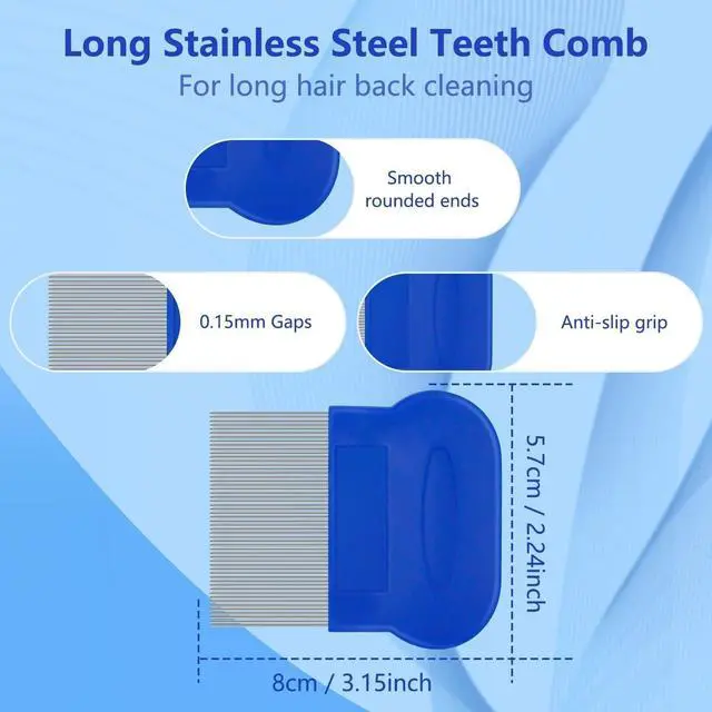 Alt view image 3 of 7 - 4-in-1 Pet Comb Set: Flea Lice Comb for Cats & Dogs, 4 Styles, All Hair Types, Blue