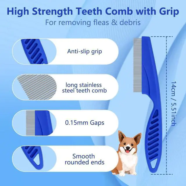Alt view image 5 of 7 - 4-in-1 Pet Comb Set: Flea Lice Comb for Cats & Dogs, 4 Styles, All Hair Types, Blue