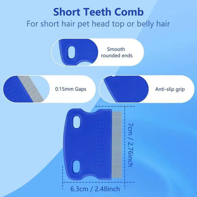 Alt view image 4 of 7 - 4-in-1 Pet Comb Set: Flea Lice Comb for Cats & Dogs, 4 Styles, All Hair Types, Blue
