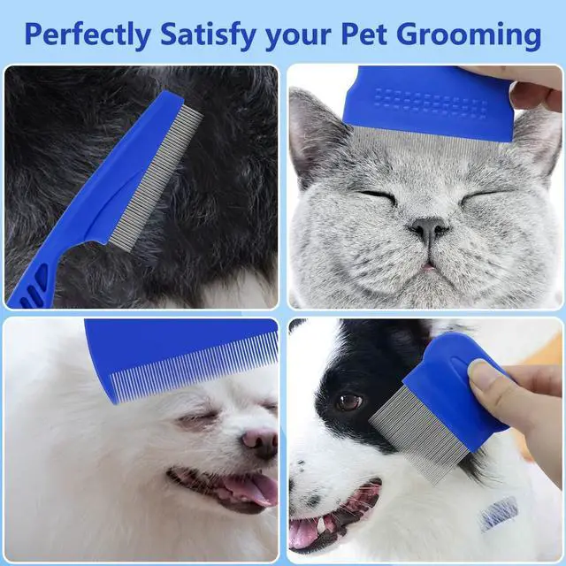 Alt view image 6 of 7 - 4-in-1 Pet Comb Set: Flea Lice Comb for Cats & Dogs, 4 Styles, All Hair Types, Blue