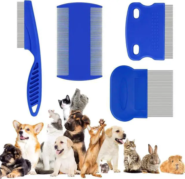Alt view image 7 of 7 - 4-in-1 Pet Comb Set: Flea Lice Comb for Cats & Dogs, 4 Styles, All Hair Types, Blue