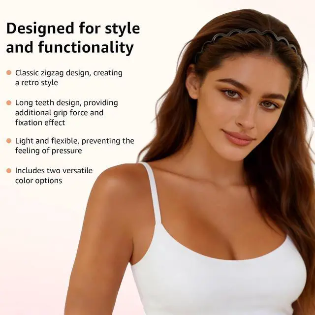 Alt view image 4 of 7 - 2 Pack Zig Zag Headbands for Women, Non-Slip Wavy Plastic Hair Comb Headbands with Teeth, U-Shape High Cranium Korean Style, Classic 90s Hair Accessories, Gifts for Women (Black & Brown)