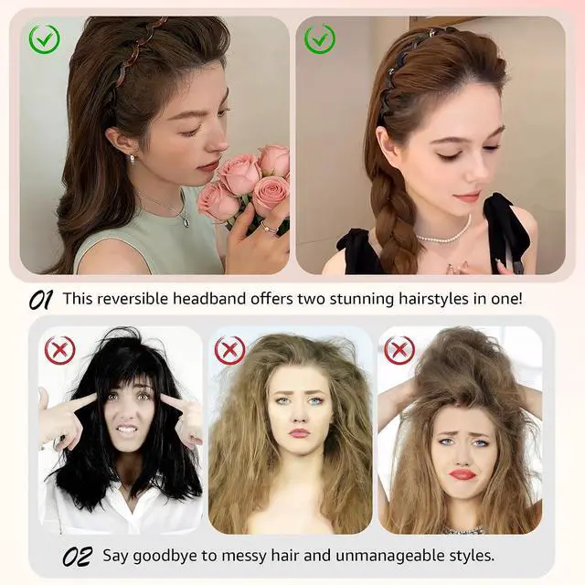 Alt view image 3 of 7 - 2 Pack Zig Zag Headbands for Women, Non-Slip Wavy Plastic Hair Comb Headbands with Teeth, U-Shape High Cranium Korean Style, Classic 90s Hair Accessories, Gifts for Women (Black & Brown)