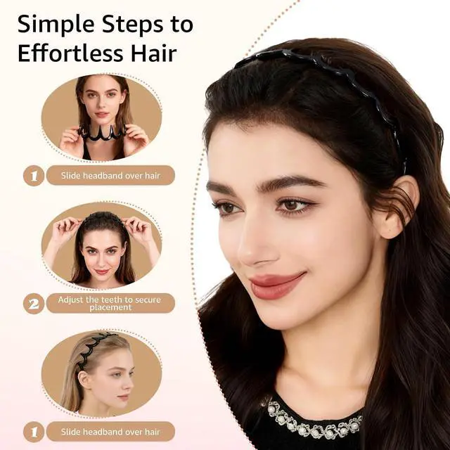 Alt view image 7 of 7 - 2 Pack Zig Zag Headbands for Women, Non-Slip Wavy Plastic Hair Comb Headbands with Teeth, U-Shape High Cranium Korean Style, Classic 90s Hair Accessories, Gifts for Women (Black & Brown)