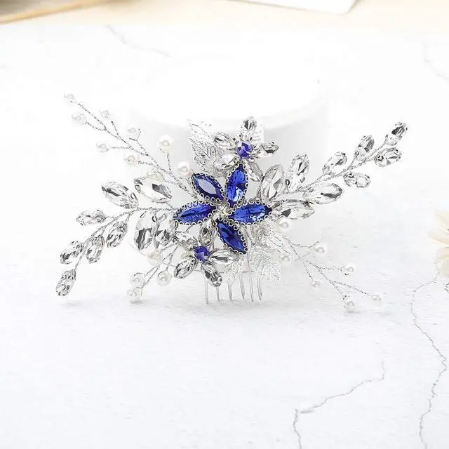Alt view image 2 of 7 - Olbye Wedding Hair Comb Blue Rhinestone Bridal Hair Accessories for Bride and Bridesmaids Wedding Hair Piece Silver