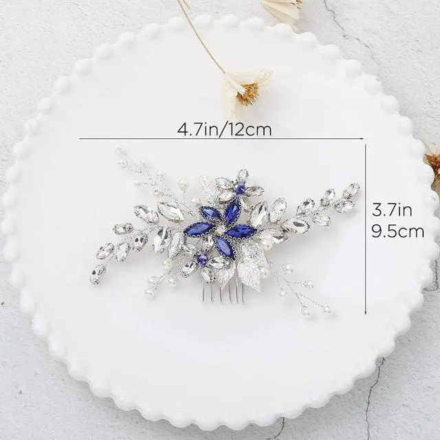 Alt view image 3 of 7 - Olbye Wedding Hair Comb Blue Rhinestone Bridal Hair Accessories for Bride and Bridesmaids Wedding Hair Piece Silver