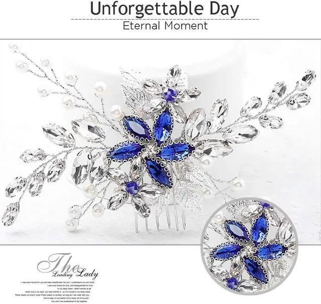 Alt view image 4 of 7 - Olbye Wedding Hair Comb Blue Rhinestone Bridal Hair Accessories for Bride and Bridesmaids Wedding Hair Piece Silver