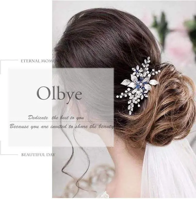 Alt view image 7 of 7 - Olbye Wedding Hair Comb Blue Rhinestone Bridal Hair Accessories for Bride and Bridesmaids Wedding Hair Piece Silver