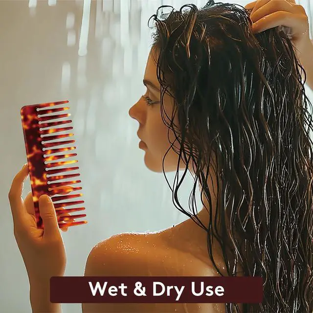 Alt view image 2 of 7 - Wide Tooth Comb for Curls & Thick Hair - Large Detangling Comb for Women, 6 Inch Full-hand Length Acetate (Anti-Static), Wet/Dry Use, Reduces Breakage, (Tortoise)
