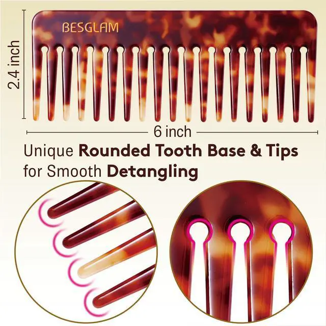 Alt view image 3 of 7 - Wide Tooth Comb for Curls & Thick Hair - Large Detangling Comb for Women, 6 Inch Full-hand Length Acetate (Anti-Static), Wet/Dry Use, Reduces Breakage, (Tortoise)