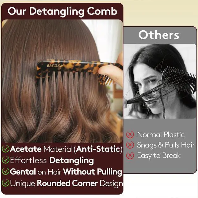 Alt view image 4 of 7 - Wide Tooth Comb for Curls & Thick Hair - Large Detangling Comb for Women, 6 Inch Full-hand Length Acetate (Anti-Static), Wet/Dry Use, Reduces Breakage, (Tortoise)