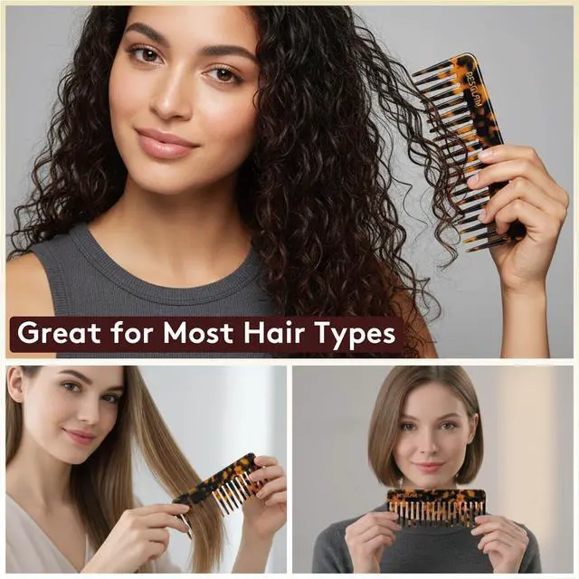 Alt view image 5 of 7 - Wide Tooth Comb for Curls & Thick Hair - Large Detangling Comb for Women, 6 Inch Full-hand Length Acetate (Anti-Static), Wet/Dry Use, Reduces Breakage, (Tortoise)
