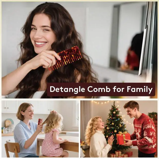 Alt view image 7 of 7 - Wide Tooth Comb for Curls & Thick Hair - Large Detangling Comb for Women, 6 Inch Full-hand Length Acetate (Anti-Static), Wet/Dry Use, Reduces Breakage, (Tortoise)