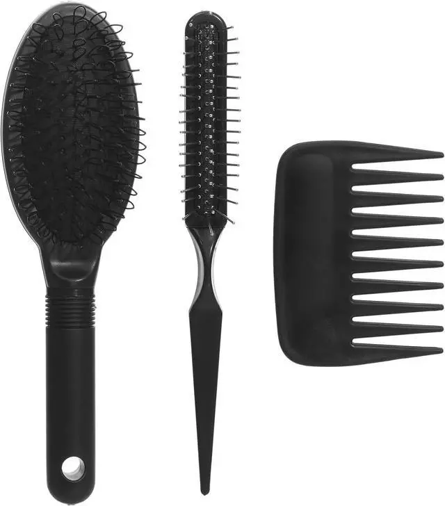 Main image of obeoby 3Pcs Wig Brush Comb Set for Wigs & Extensions, Black | Loop Brush, Wide-Tooth Comb & Edge Comb; Gentle Detangling for Human Hair, Synthetic Wigs, Lace Fronts & Extensions