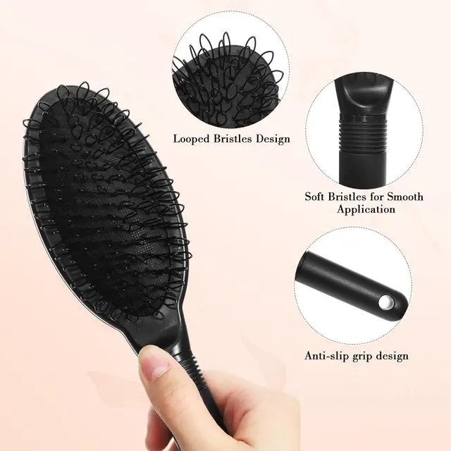 Alt view image 3 of 7 - obeoby 3Pcs Wig Brush Comb Set for Wigs & Extensions, Black | Loop Brush, Wide-Tooth Comb & Edge Comb; Gentle Detangling for Human Hair, Synthetic Wigs, Lace Fronts & Extensions