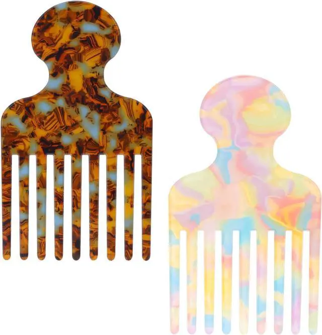 Main image of 2pcs Wide Tooth Hair Pick Comb for Curly Hair (Colorful) | 4.72in Smooth Detangling Lifting Comb Styling Tool for Men Women Thick Long Hairs Volumizing and Reducing Knots