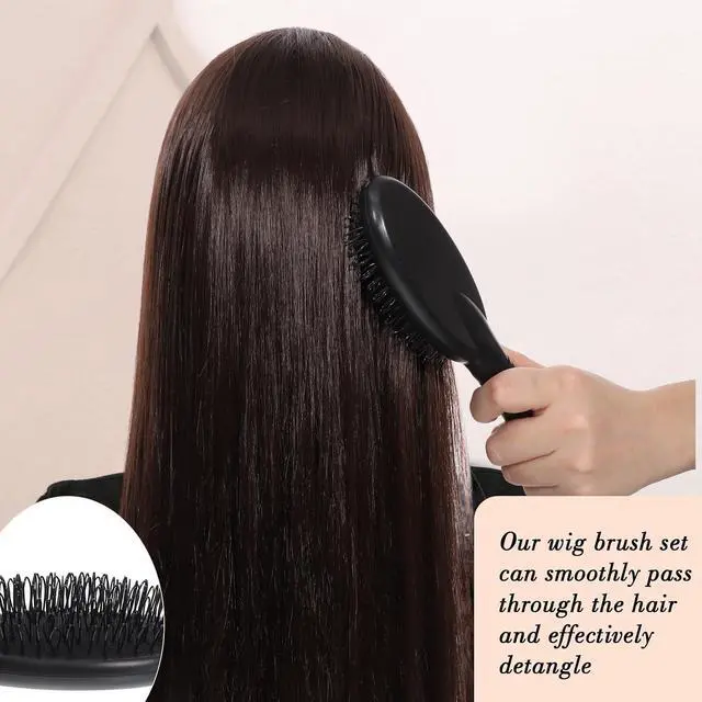 Alt view image 7 of 7 - obeoby 3Pcs Wig Brush Comb Set for Wigs & Extensions, Black | Loop Brush, Wide-Tooth Comb & Edge Comb; Gentle Detangling for Human Hair, Synthetic Wigs, Lace Fronts & Extensions