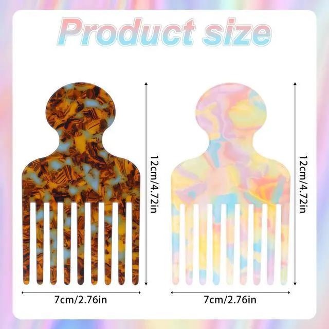 Alt view image 2 of 7 - 2pcs Wide Tooth Hair Pick Comb for Curly Hair (Colorful) | 4.72in Smooth Detangling Lifting Comb Styling Tool for Men Women Thick Long Hairs Volumizing and Reducing Knots