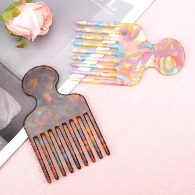 Alt view image 3 of 7 - 2pcs Wide Tooth Hair Pick Comb for Curly Hair (Colorful) | 4.72in Smooth Detangling Lifting Comb Styling Tool for Men Women Thick Long Hairs Volumizing and Reducing Knots