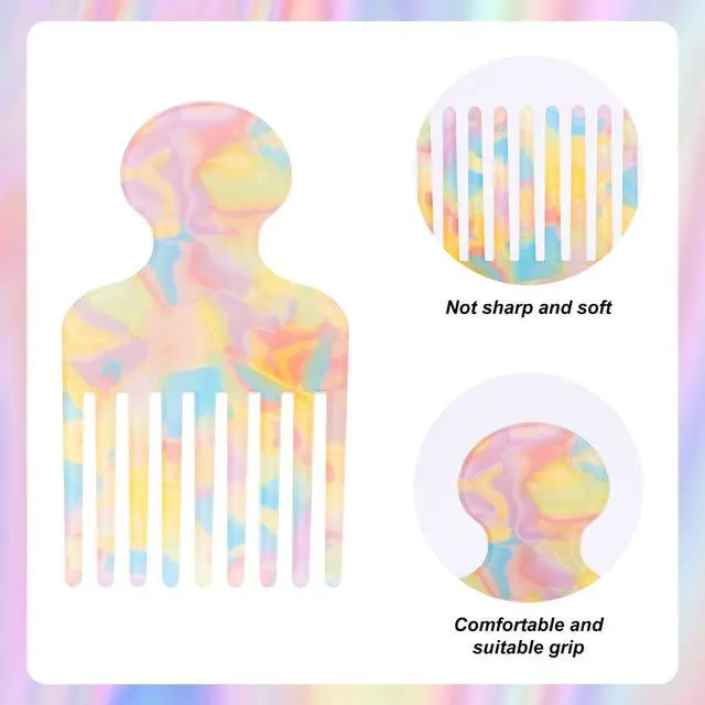 Alt view image 4 of 7 - 2pcs Wide Tooth Hair Pick Comb for Curly Hair (Colorful) | 4.72in Smooth Detangling Lifting Comb Styling Tool for Men Women Thick Long Hairs Volumizing and Reducing Knots