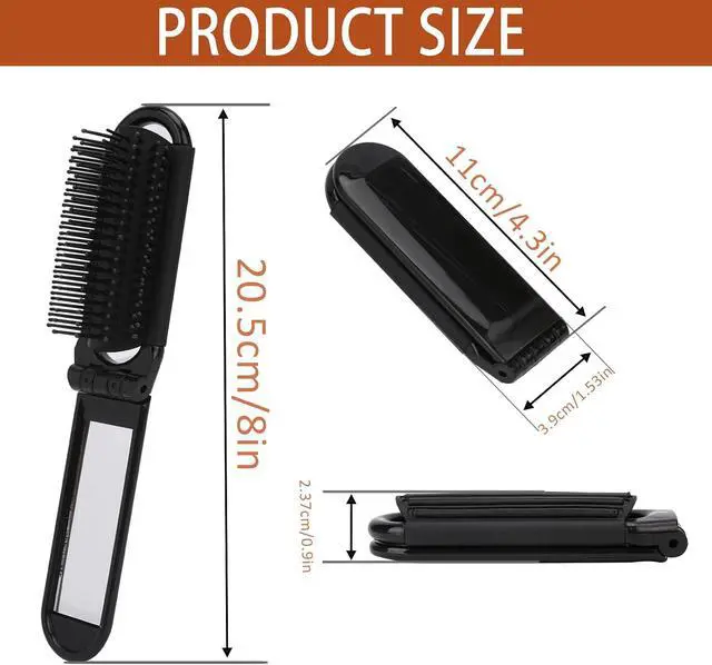 Alt view image 2 of 7 - 2 Pcs Foldable Hair Brush with Mirror Portable Travel Hair Brush Pocket Size Anti-static Mini Hairbrush Small Compact Massage Comb Hair Styling Tools for Women Girls Home Travel Gym Purse (Black)