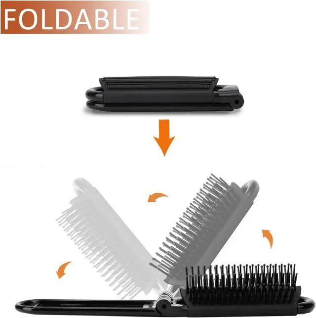 Alt view image 3 of 7 - 2 Pcs Foldable Hair Brush with Mirror Portable Travel Hair Brush Pocket Size Anti-static Mini Hairbrush Small Compact Massage Comb Hair Styling Tools for Women Girls Home Travel Gym Purse (Black)