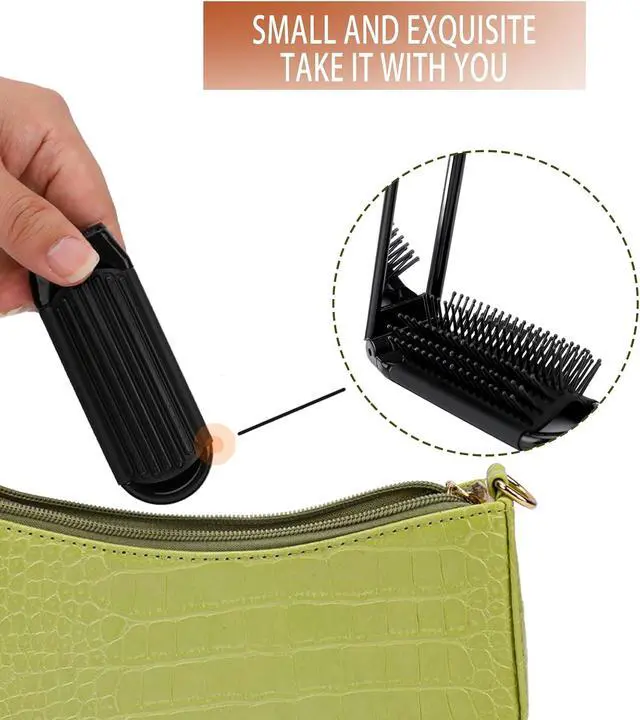 Alt view image 6 of 7 - 2 Pcs Foldable Hair Brush with Mirror Portable Travel Hair Brush Pocket Size Anti-static Mini Hairbrush Small Compact Massage Comb Hair Styling Tools for Women Girls Home Travel Gym Purse (Black)