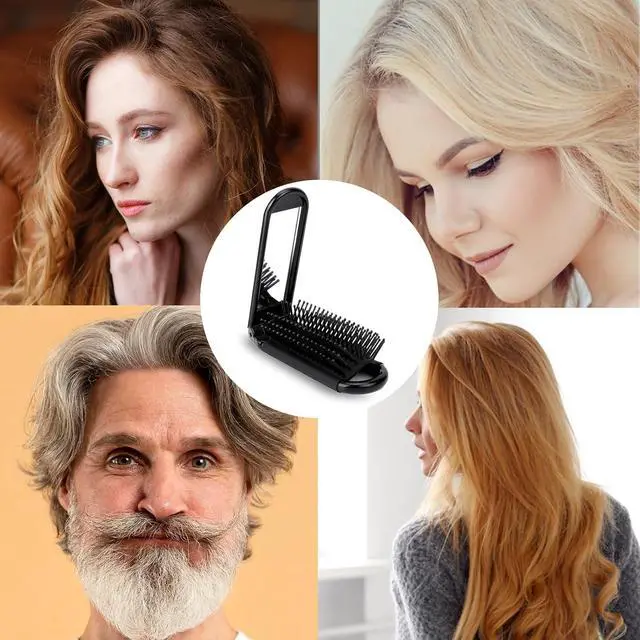 Alt view image 7 of 7 - 2 Pcs Foldable Hair Brush with Mirror Portable Travel Hair Brush Pocket Size Anti-static Mini Hairbrush Small Compact Massage Comb Hair Styling Tools for Women Girls Home Travel Gym Purse (Black)