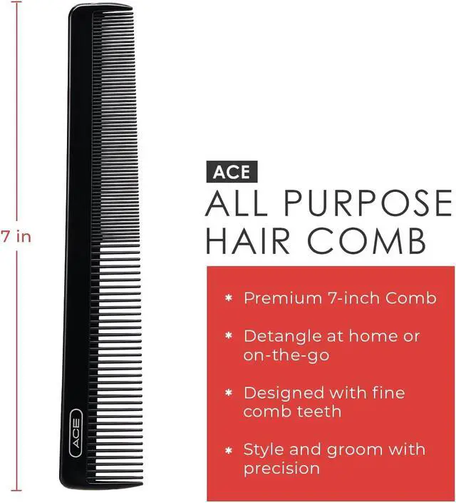 Alt view image 2 of 6 - GOODY ACE ACE All Purpose Hair Comb - 7 Inch, Black - Great for All Hair Types - Fine Comb Teeth for Thin to Medium Hair,61286, 1 Count (Pack of 1)