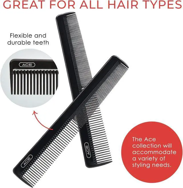 Alt view image 3 of 6 - GOODY ACE ACE All Purpose Hair Comb - 7 Inch, Black - Great for All Hair Types - Fine Comb Teeth for Thin to Medium Hair,61286, 1 Count (Pack of 1)