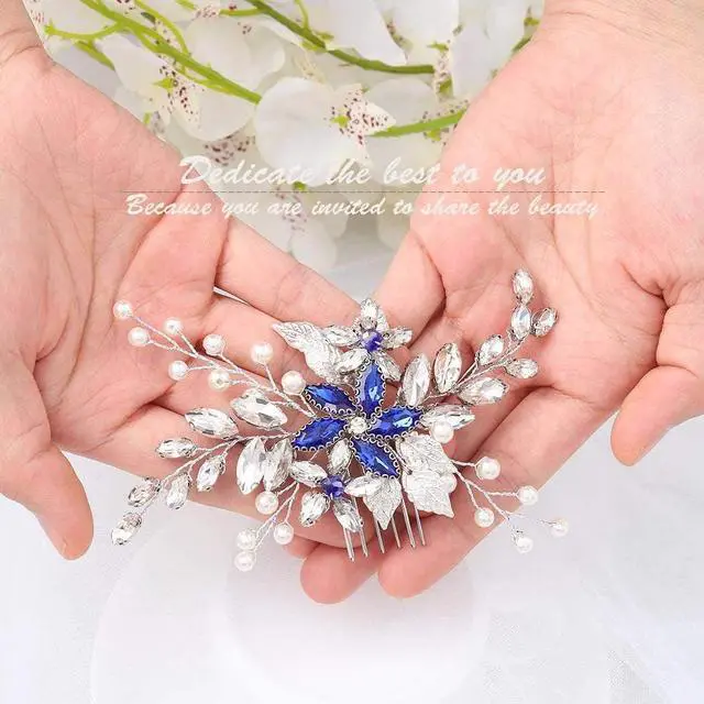Alt view image 5 of 7 - Olbye Wedding Hair Comb Blue Rhinestone Bridal Hair Accessories for Bride and Bridesmaids Wedding Hair Piece Silver