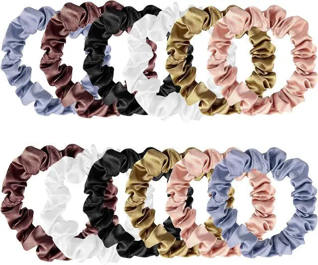Main image of 12 Pieces Silk Hair Scrunchies Silk Hair Tie Elastic Ponytail Holders for Women Girls Hair Accessories-002
