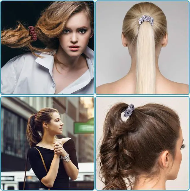 Alt view image 5 of 6 - 12 Pieces Silk Hair Scrunchies Silk Hair Tie Elastic Ponytail Holders for Women Girls Hair Accessories-002