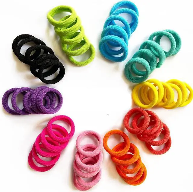 Alt view image 2 of 7 - 100 Pcs Baby Hair Ties, Cotton Ponytail Holders, No Damage Elastics | Cotton Toddler Hair Ties for Girls and Kids, Multicolor Small Soft No Damage Hair Elastics Ponytail Holders(10Colors)