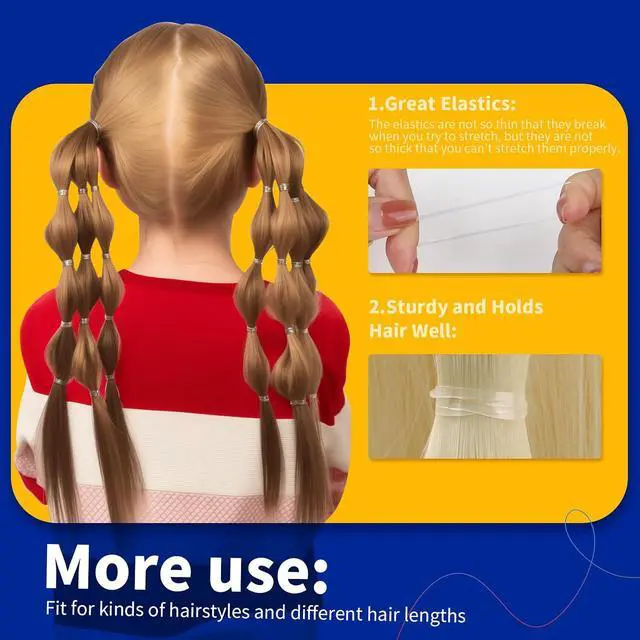 Alt view image 4 of 7 - Teenitor Clear Elastic Hair Bands, 2000pcs Mini Hair Rubber Bands, Hair Ties, Soft Hair Elastics Ties, 2mm in Width and 30mm in Length