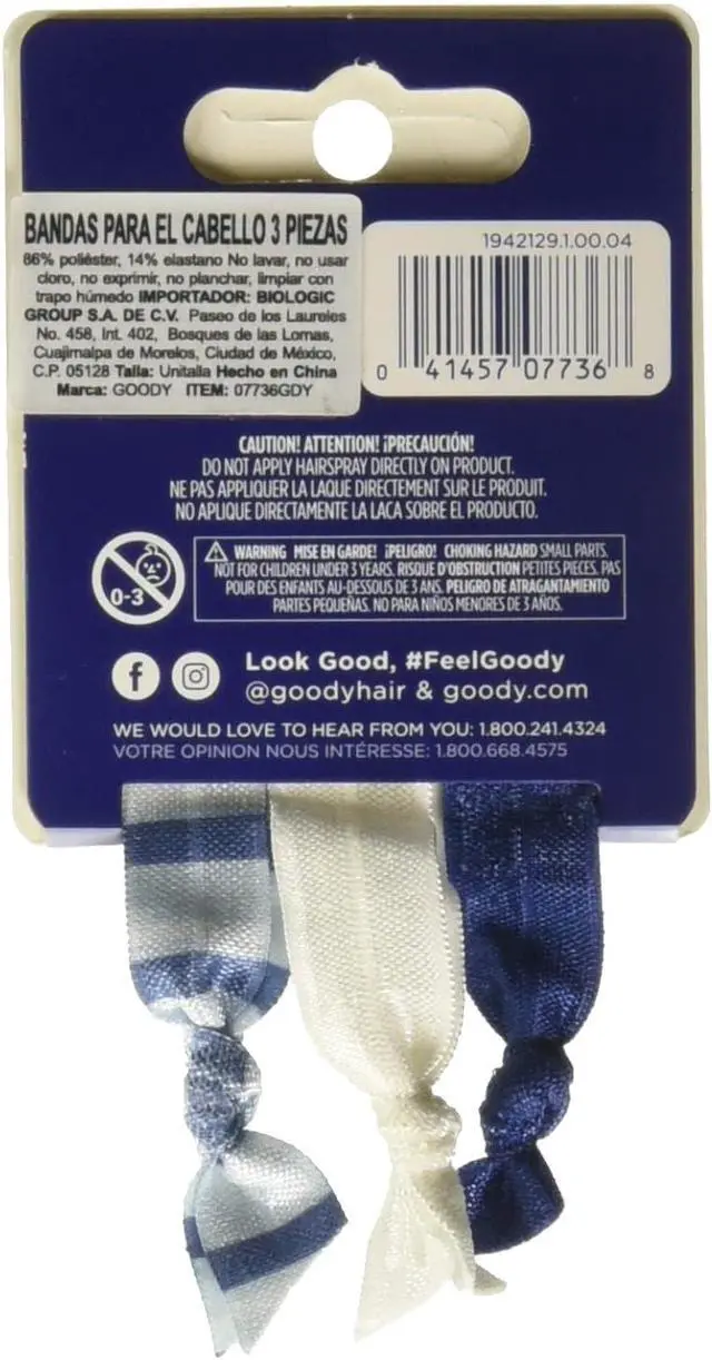 Alt view image 2 of 2 - Goody WoMens Ouchless Ribbon Elastics, Nautical, 3 Count