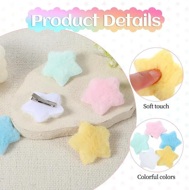 Alt view image 4 of 7 - Fluffy Star Hair Clips, 20 Pcs Cute Star Clips Star Shaped Kawaii Fuzzy Hair Clips Plush Star Hair Accessories Colorful Decora Accessories Y2K Star Shaped Alligator Duckbill Clips for Women Girls