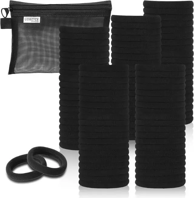Main image of Black Hair Ties, 100 Pack Nylon Elastic Bands for Women, Seamless Damage-Free Ponytail Holders, Thick Hair Accessories. (black)