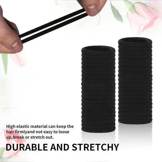 Alt view image 3 of 7 - Black Hair Ties, 100 Pack Nylon Elastic Bands for Women, Seamless Damage-Free Ponytail Holders, Thick Hair Accessories. (black)