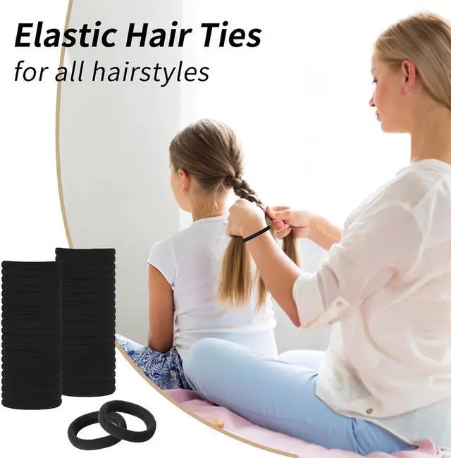 Alt view image 6 of 7 - Black Hair Ties, 100 Pack Nylon Elastic Bands for Women, Seamless Damage-Free Ponytail Holders, Thick Hair Accessories. (black)