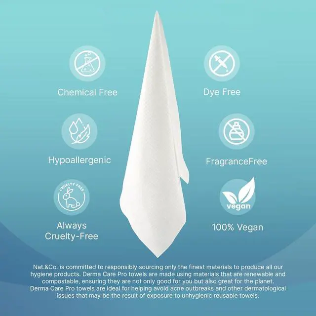 Alt view image 4 of 7 - Nat.&Co. Derma Care Pro 100% USDA Biobased Material - Professional Grade Extra Large Face Towels - Bio-Based Towel, Makeup Remover Dry Wipes, Facial Wash Cloths for Sensitive and Clean Skin - 50 Count