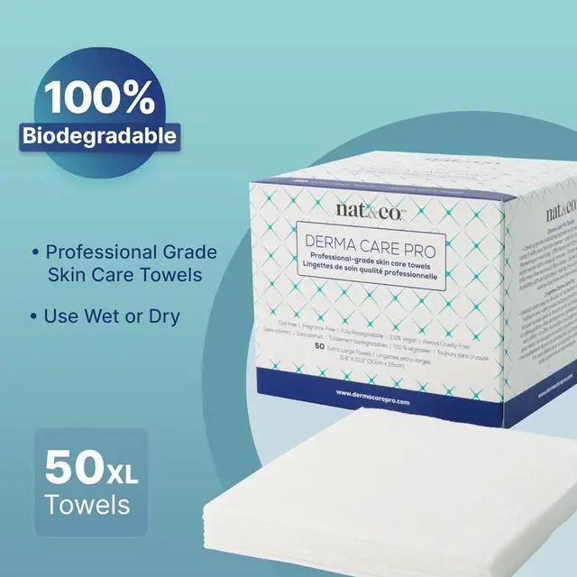 Alt view image 7 of 7 - Nat.&Co. Derma Care Pro 100% USDA Biobased Material - Professional Grade Extra Large Face Towels - Bio-Based Towel, Makeup Remover Dry Wipes, Facial Wash Cloths for Sensitive and Clean Skin - 50 Count