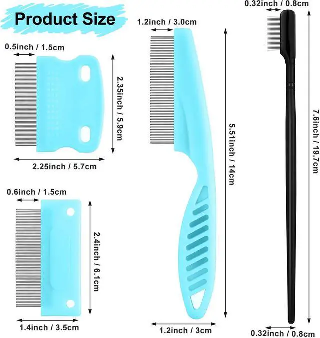 Alt view image 2 of 7 - 5 Pieces Dog Eye Combs Tear Stain Remover Combs Pet Grooming Comb for Small Dogs Gently Removing Eye Mucus and Crust (Light Blue, Black)